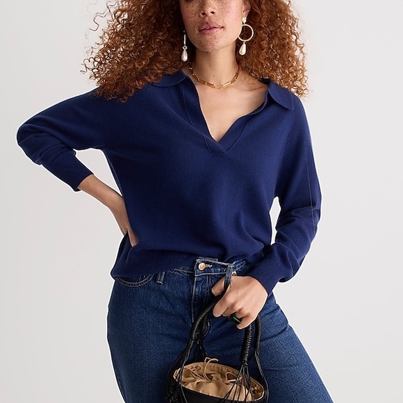 ❌SOLD❌NWT Jcrew Cashmere collared V-neck sweater - Navy - Small - Picture 6 of 10